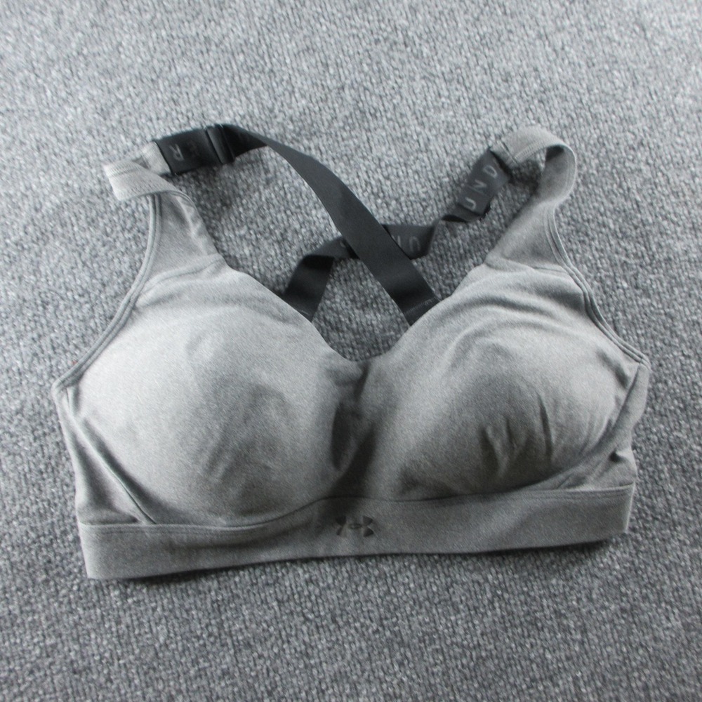 Under Armour Sports Bra Womens L Gray Padded Wireless Crossback Adjustable Strap